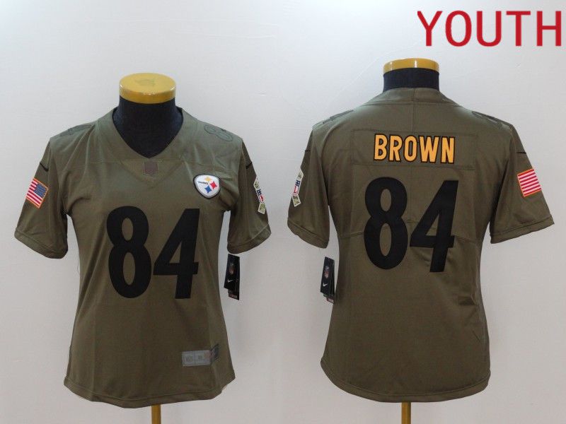 Youth Pittsburgh Steelers #84 Brown black Nike Olive Salute To Service Limited NFL Jersey